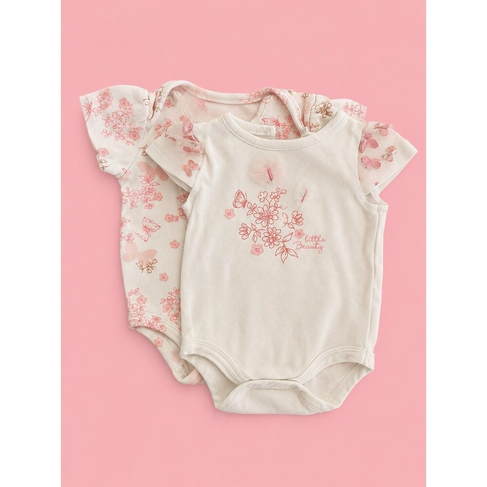 Baby Starters 2-Piece Butterfly & Floral Bodysuit Set | 3 Months | Pink & Cream